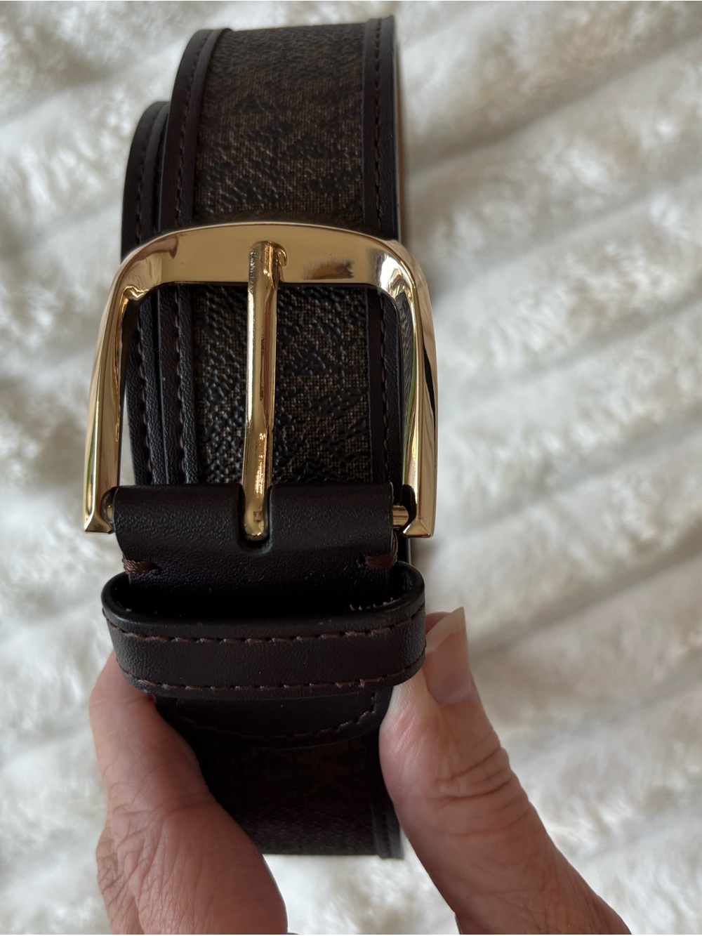 Michael Kors Dark Brown Signature Logo Belt with Gold Buckle